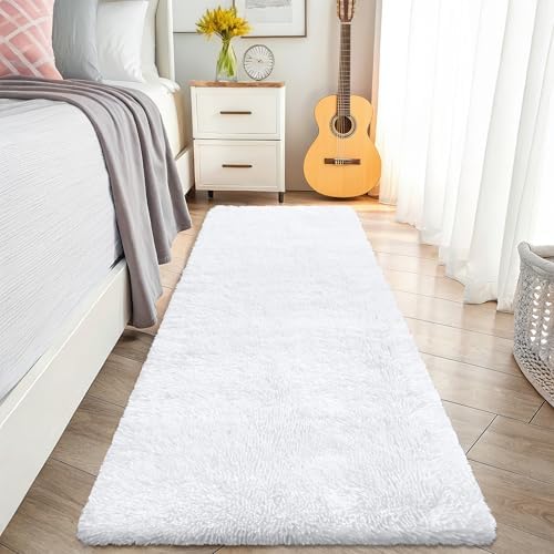 OLANLY 2x8 Machine Washable Runner Rugs for Hallway, Soft Fluffy Shaggy Bedside Rugs for Bedroom, Living Room, Indoor Floor Carpet for Kids Girls and Boys, Nursery Rooms, Home Decor Aesthetic, White - Image 3