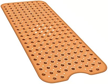 YINENN Bath and Shower Safety Mats 40x16 inch, Non Slip with Suction Cups for Bathroom Stall and Tub Floor, Extra Large and Machine Washable, Drain Holes Keep Bathtub Clean, Brown by YINENN