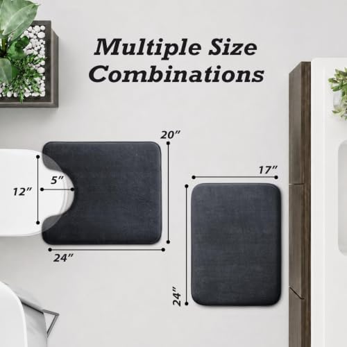 HUXMEYSON Bathroom Rugs Sets 2 Piece, Non-Slip & Quick Dry Bath Mat Set, Ultra Soft Velvet Bath Rugs for Bathroom, Toilet and Shower Floor, Dark Grey - Image 2