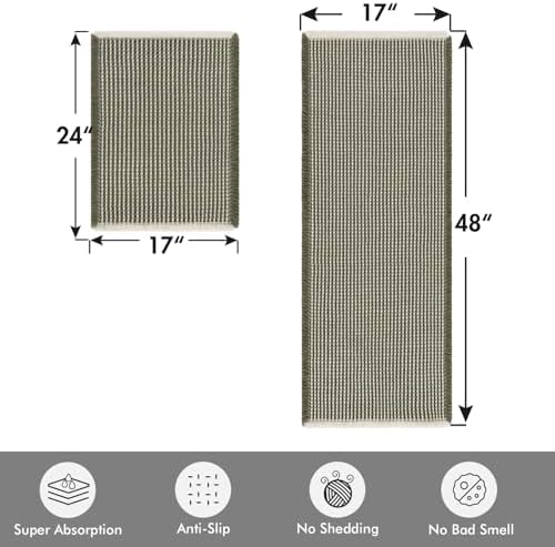 MIULEE Set of 2 Waffle Bathroom Rugs Green&Cream Bath Mat 17"x24"+17"x48" - Image 2