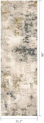 Gilded Mottle 2.6x8 ft Cream Gray Olive Runner Rug for Hallway Entryway - Image 2