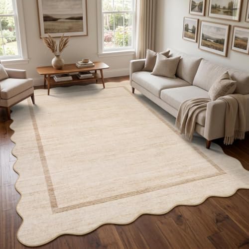 GarveeHome Scalloped Washable Rug 4x6 Living Room Area Rug, Oatmeal by GarveeHome