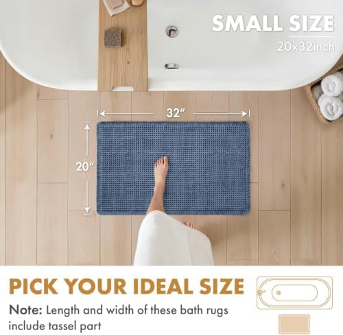 MIULEE Set of 2 Waffle Bathroom Rugs Boho Bath Mat Blue 20x32 Inch - Image 2