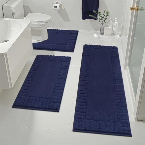 Pauwer Bathroom Rugs Sets 3 Piece, Microfiber Bath Mat Set, Navy Blue by Pauwer