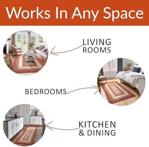 Super Area Rugs 20x30 Farmhouse Braided Rug - Natural Soft Cotton Carpet for Bathroom, Kitchen, Doorway - Primitive Country Woven Rug - Red/Cream/Ivory - Image 4