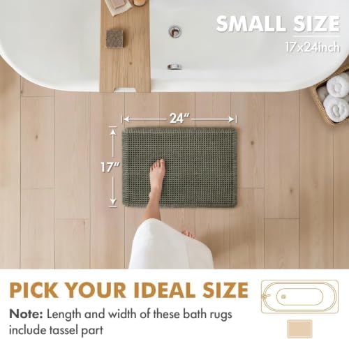 MIULEE Set of 2 Waffle Bathroom Rugs Boho Bath Mat Green 17"x24"+20"x32" - Image 2