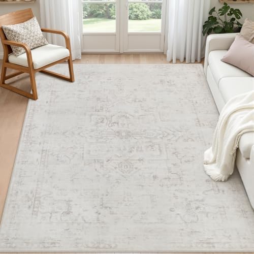 Washable Area Rugs 2x4: Living Room Bedroom Carpet Neutral Cream by Luxturiy