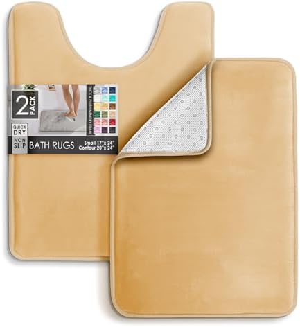 Clara Clark 2 Piece Bathroom Rugs, Velvet Memory Foam Bath Mat Set, Non-Slip Bath Rugs, Machine Wash, Dries Quickly, Ultra Soft Plush Bath Mats for Bathroom, 17 x 24 + Contour, Cream - Image 3
