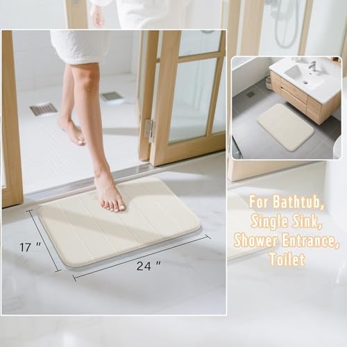 Yimobra Memory Foam Bath Mat, Super Soft Absorbent Bathroom Rug Non Slip, Quick Dry, Machine Washable Floor Carpet for Tub Shower, Home Decor Accessories, 24x17, Cream - Image 3