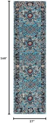 SAFAVIEH Vintage Hamadan Collection Runner Rug - 2'3" x 14', Light Blue & Black, Traditional Persian Design, Non-Shedding & Easy to Clean, Ideal for Hallway, Foyer, Entryway, Bedroom (VTH211M) - Image 2