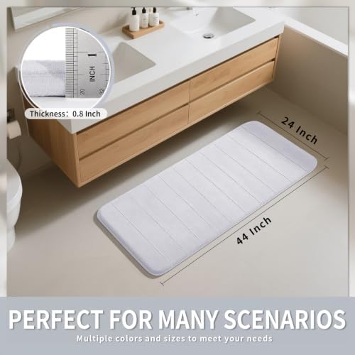 Yimobra Long Bath Mat 44"x24", Super Soft Quick Dry Memory Foam Bathroom Rug, Water Absorbent, Non Slip Backing Machine Washable for Tub Shower, Thick Comfort Support, White - Image 2