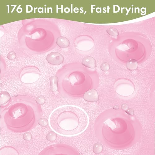 AmazerBath Shower Mat Non Slip 40 x 16 Inches, Shower Stall Mats with Suction Cups and Drain Holes, Non Slip Bath Mat for Tub for Elderly & Kids, Clear Pink - Image 5