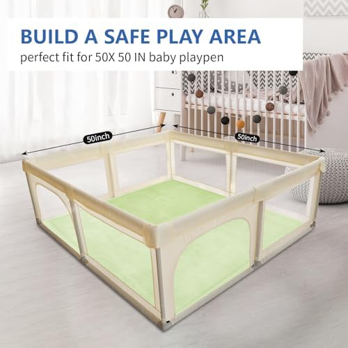 Huloo Sleep Baby Play Mat for Floor,1.3"Thick Elasti-Foam 50x50 Playpen Mat for Toddlers Infant kids,Water-Repellent Soft Velvet for Tummy Time,Non-Slip Backing for Crawling,Tatami Style(Light Green) - Image 5