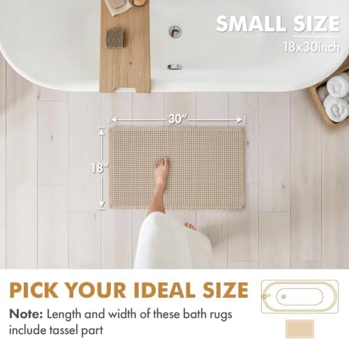 MIULEE Set of 2 Waffle Bathroom Rugs Boho Bath Mat Pale Beige 18x30 Inch - Image 2