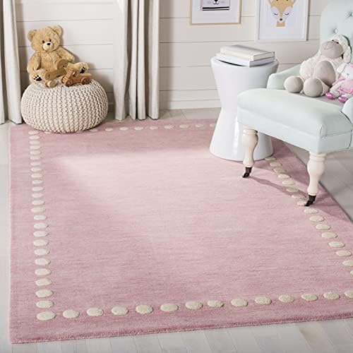 SAFAVIEH Kids Collection Accent Rug - 4' x 6', Pink, Handmade Polka Dot Border Wool, Ideal for High Traffic Areas in Entryway, Living Room, Bedroom (SFK802U) - Image 2