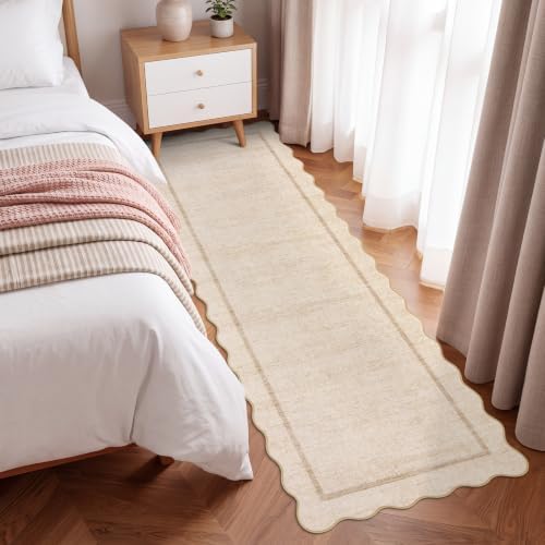 GarveeHome Scalloped Washable 2x8 Runners for Hallway Non Slip, Oatmeal - Image 2