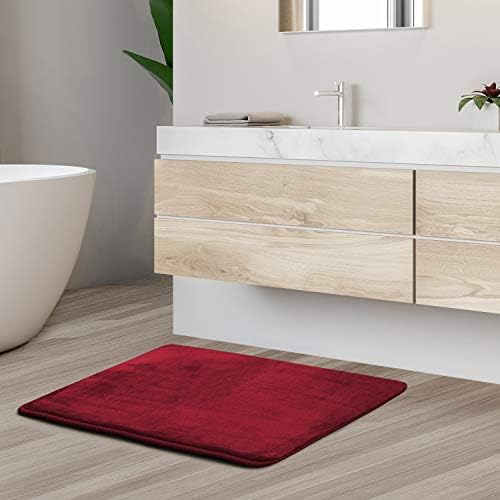 Clara Clark Bathroom Rugs, Velvet Memory Foam Bath Mat, Non-Slip, Machine Washable Bath Rugs - Dries Quickly, Ultra Soft Plush Bath Mats for Bathroom, 17 x 24, Burgundy Red - Image 2