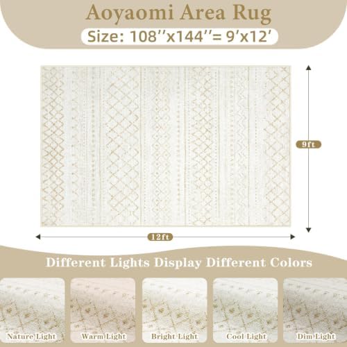 Area Rug for Living Room 9x12: Large Washable Boho Moroccan Rugs Geometric Neutral Rug, Non-Slip Foldable Morden Farmhouse Indoor Floor Carpet for Bedroom Dining Table Home（Beige,9X12） - Image 2