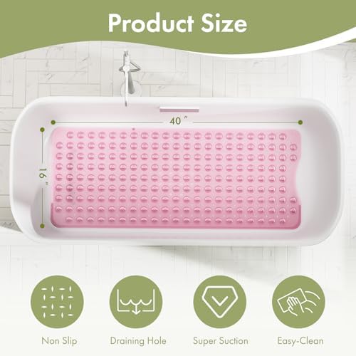 AmazerBath Shower Mat Non Slip 40 x 16 Inches, Shower Stall Mats with Suction Cups and Drain Holes, Non Slip Bath Mat for Tub for Elderly & Kids, Clear Pink - Image 4
