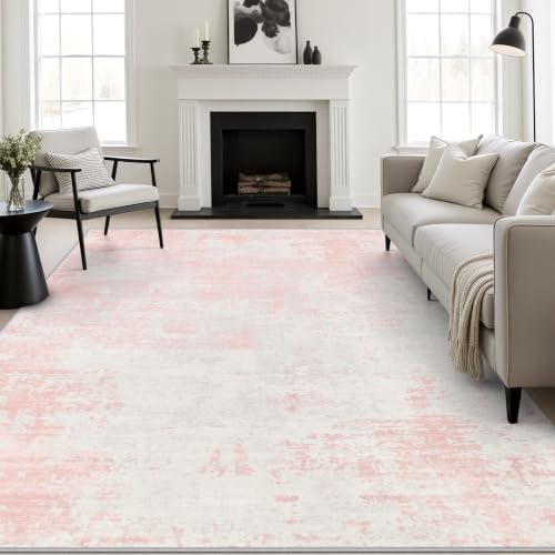 5x8 Area Rug Living Room: Modern Washable Soft Carpet Pink White by FXRHLP