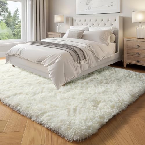 PAGISOFE Fluffy Shag Area Rugs for Bedroom Living Room, Cream White Super Soft Fuzzy Shaggy Carpets for Girls Boys Bedroom,Indoor 4x6 Bedside Rug Kids - Image 4