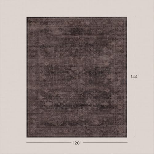Farmhouse 10x12 Dark Taupe Brown Large Area Rug for Living Room, Dining Room & Bedroom, Vintage Distressed Geometric Carpet, Washable, Low Pile, Non Slip Rubber Backing, Stain Resistant, Ultra Soft - Image 2
