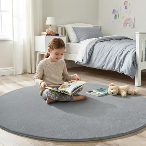 Amearea Grey Round Area Rugs 4ft Circle Rugs for Bedroom Living Room - Image 4