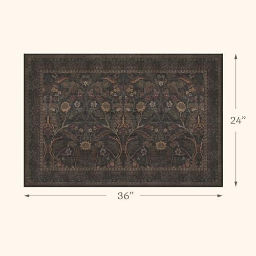Dark Brown 2x3 Washable Entry Rug, Throw Small Rugs for Entryway Kitchen Bathroom Indoor Door Mat, Farmhouse Floral & Botanical Door Mats, Low Pile Soft Stain Resistant Carpet - Image 2