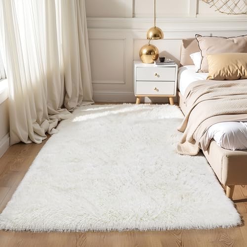 5x8 Cream White Fluffy Shag Rug for Living Room, Plush Carpet - Image 6