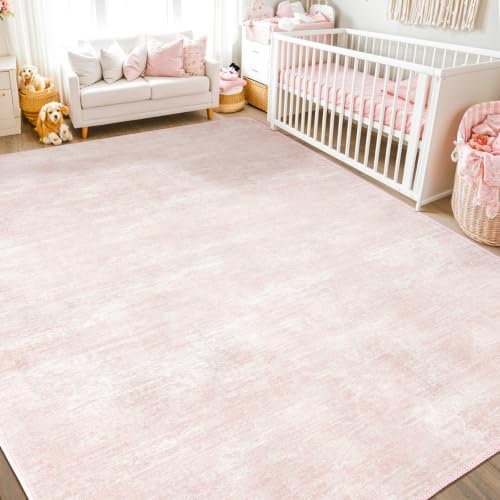 8x10 Washable Area Rug, Pink Solid Area Rugs for Living Room & Bedroom - Image 3