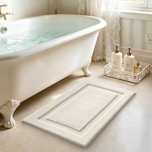 LUMI Soft Bathroom Rugs Absorbent, Non Slip Bath Mat 20x32, Ivory White - Image 2
