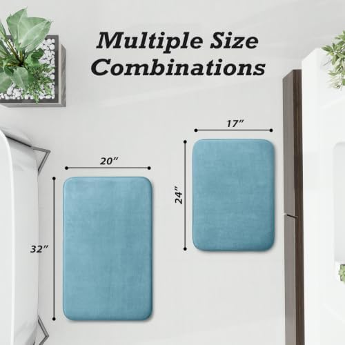 HUXMEYSON Bathroom Rugs Sets 2 Piece, Non-Slip & Quick Dry Bath Mat Set, Ultra Soft Velvet Bath Rugs for Bathroom, Toilet and Shower Floor, Lake Blue - Image 2