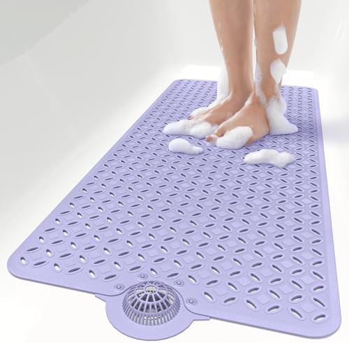 OTHWAY Bath Mat for Tub Non Slip: 39" X 17" Long Bathtub Mat with Hair Catcher│Big Drain Holes Shower Mats for Inside Shower│Machine Washable (Lavender) by OTHWAY