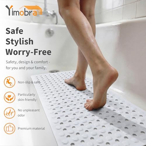 Yimobra Bathtub Mat Non Slip, 27.5"X15.5" Machine Washable Shower Floor Mat, Soft on Feet, Bathmat with Drain Holes and Suction Cups, Bathroom Essentials, White - Image 3