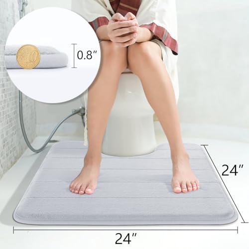 Yimobra Memory Foam Toilet Bath Mat U-Shaped, Soft and Comfortable, Super Water Absorption, Non-Slip, Thick, Machine Wash and Easier to Dry for Bathroom Commode Contour Rug, 24 X 24 Inches, Silver - Image 2