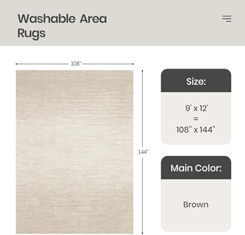 Valenrug 9x12 Area Rug Non Slip, Large Washable Rugs for Living Room Brown - Image 2