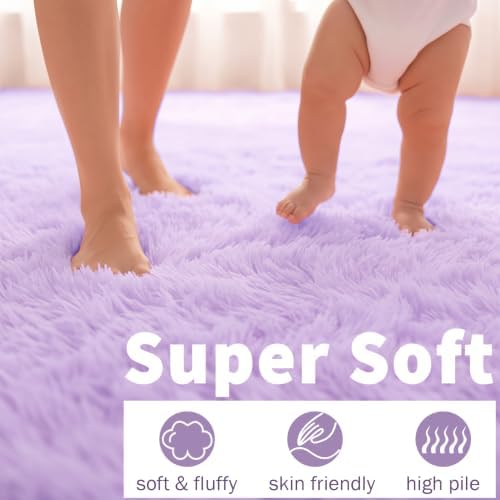 ONASAR Purple Rugs for Living Room Bedroom, 5x8 Fluffy Bedside Area Rug, Soft Plush Shaggy Indoor Floor Carpet for Nursery Kids Girls Boys Teen Dorm Home Office Decor Aesthetic - Image 2