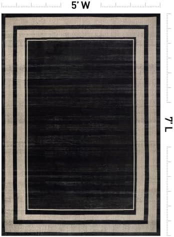 Rugshop Striped Border Machine Washable Non-Slip Area Rug, 5'x7' Black - Image 2