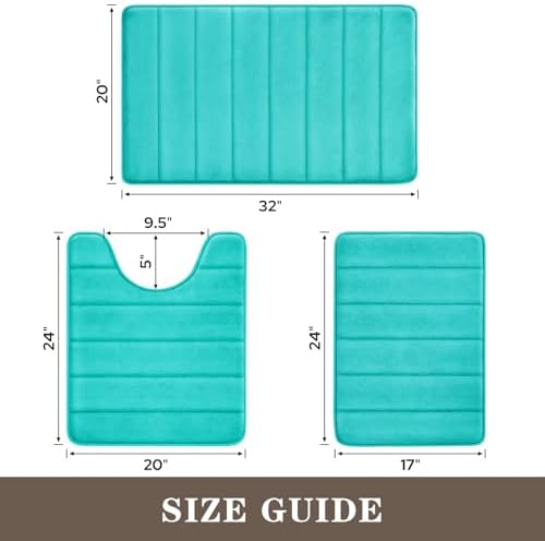 BYSURE Light Teal Memory Foam Bathroom Rug Set 3 Piece - Image 2