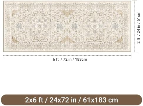 befbee 2x6 Hallway Runner Rug Non Slip Washable Kitchen Rugs Beige - Image 2