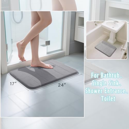 Yimobra Memory Foam Bath Mat, Super Soft & Absorbent Bathroom Rug, Grey - Image 2