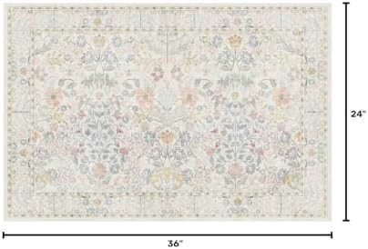 White Ivory Washable Entry Rug 2x3 Small Rugs- Front Door Throw Rugs Indoor, Non-Slip Bathroom Mat, Vintage Floral Thin Rug Stain Resistance for Kitchen, Laundry, Boho Entryway Décor - Image 2