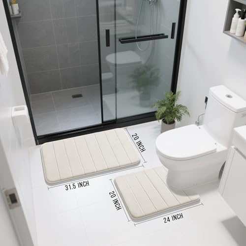 Yimobra Memory Foam Bathroom Mat Set, 31.5 x 20 & 24 x 20 in, Cream White - Image 2