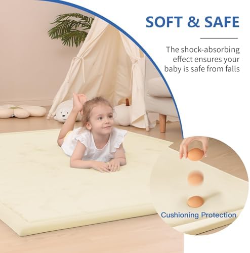 Huloo Sleep Ultra Soft Baby Play Mat for Floor,1.3" Thick Elasti-Foam 47x47 Play Mat for Playpen,Water-Repellent Coral Velvet for Tummy Time, Non-Slip Backing Safe for Toddlers & Infants（Vanilla） - Image 4