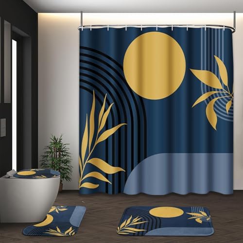 Boho Bathroom Sets with Shower Curtain and Rugs, Set of 4 Abstract by Tayney