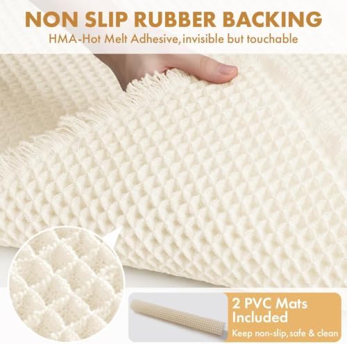 MIULEE Set of 2 Waffle Bathroom Rugs Boho Bath Mat Cream White 20x32 Inch - Image 4