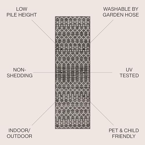JONATHAN Y Moroccan Geometric Indoor Outdoor Runner Rug 2X8 Black/Gray, Ourika Textured Weave for Backyard, Patio, Porch, Easy-Cleaning, High Traffic, Pet-Friendly, Non-Shedding (SMB108F-28) - Image 2