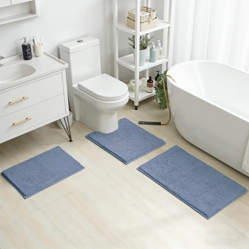HOMEIDEAS Bathroom Rugs Set of 3, Super Soft Absorbent Chenille Bath Rugs - Image 2