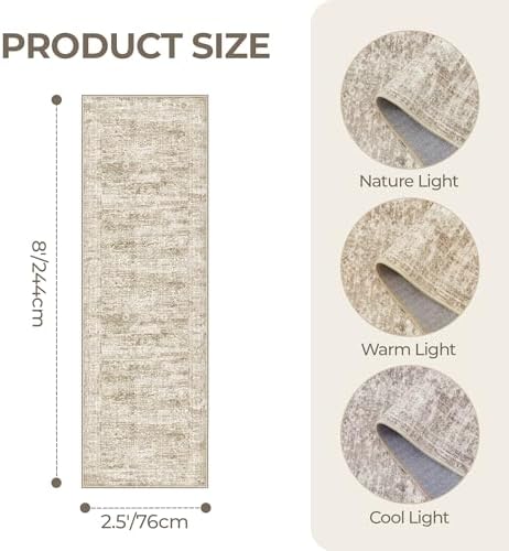 2'6 x 8' Runner Rug Non Slip,Washable Kitchen Rugs,Brown - Image 2