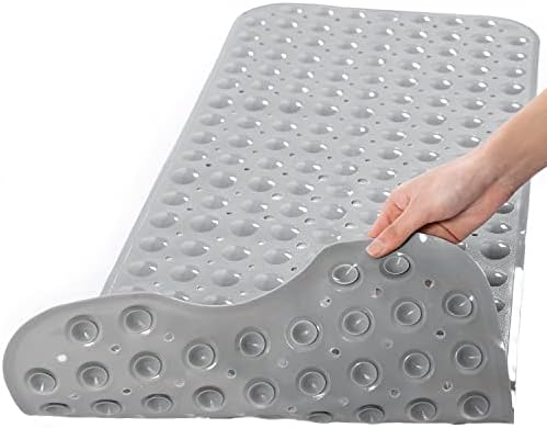 TEESHLY Bathtub Mats for Shower Tub, Extra Long Non-Slip 39 x 16 Inch Bath Mat with Drain Holes and Suction Cups, BathMat for Bathroom with Machine Washable (Opaque Gray) - Image 2
